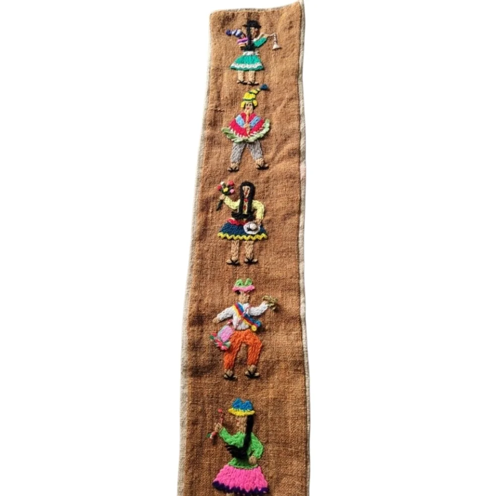 Wool Embroidered Folk Art Wall Banner Vintage Musicians and Dancers Novelty